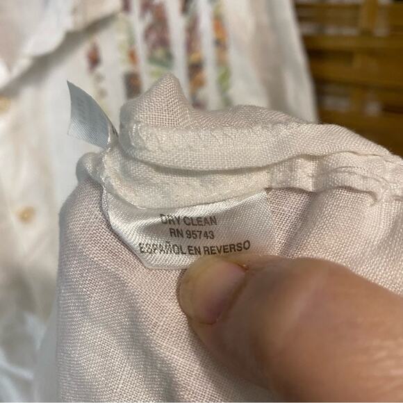 Tasso Elba 100% linen White Casual Button Down Shirt tropical Stripes resort XXL - Picture 6 of 9